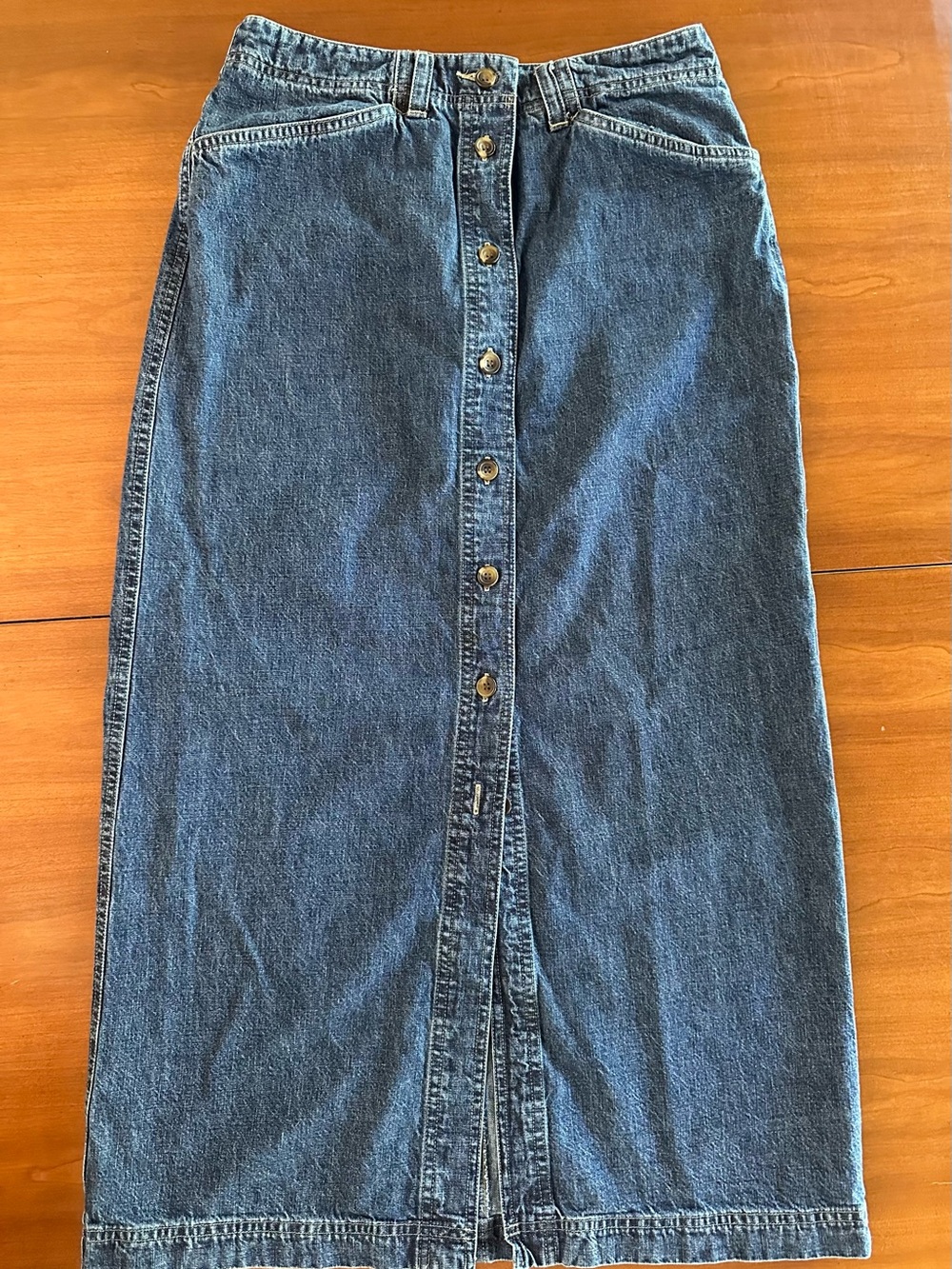 Vintage 90s Jones Sport Denim Maxi Midi Skirt Button Front Dark Wash Size 8